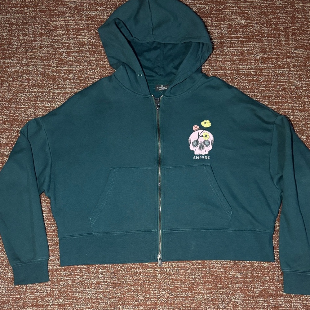 Empyre zuri ponderosa pine Dark Green‎ Zip-Up Hoodie cropped sweatshirt small